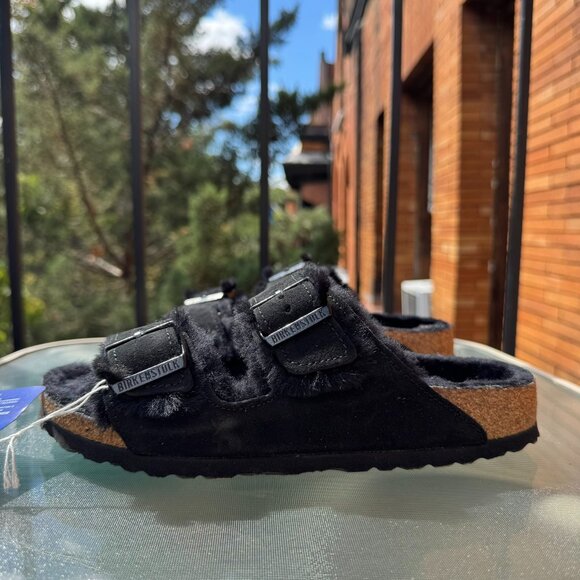 New Birkenstock Arizona Shearling Sandals in Suede Black US 8 / EUR 39 - Picture 6 of 12